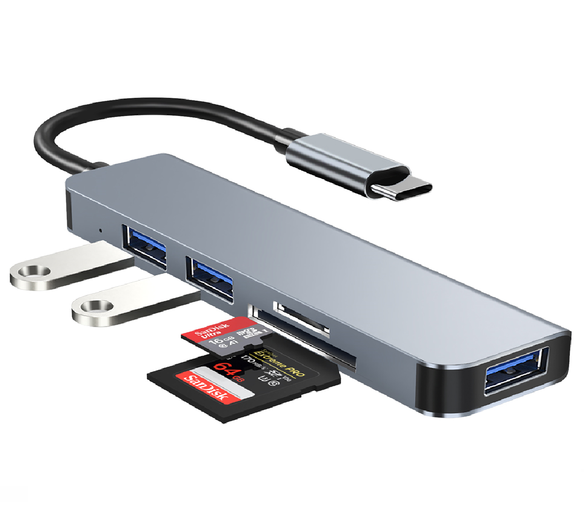HUB TIPO C 5EN1 LECTOR SD-TF+USB3.0 Y 2.0 ALUMINIO HUB TIPO C 5EN1 LECTOR SD-TF+USB3.0 Y 2.0 ALUMINIO - Imagen 1