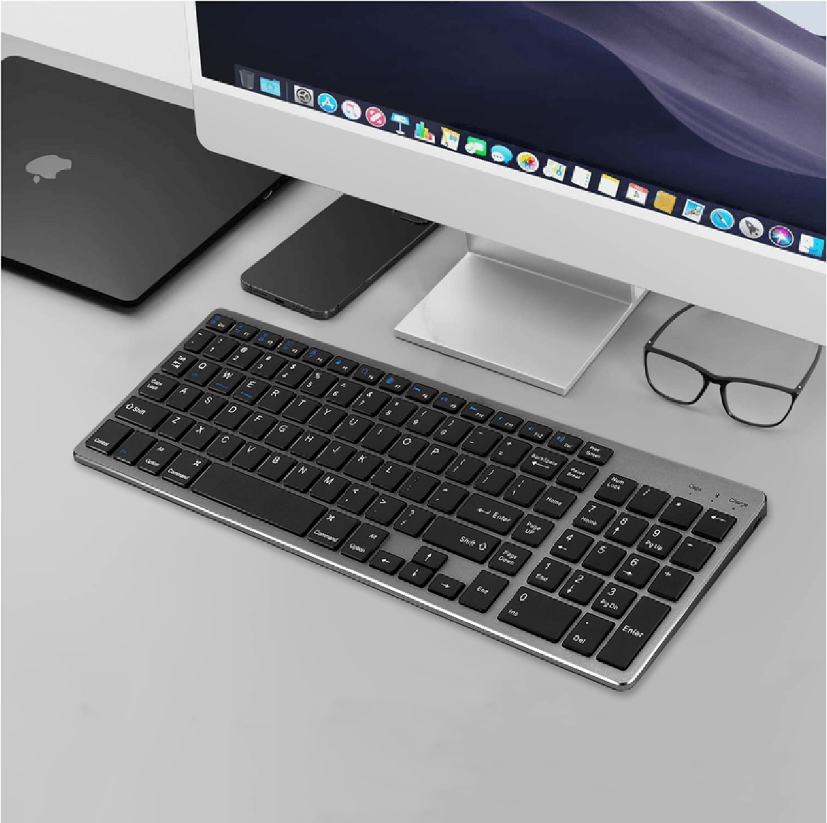 TECLADO BLUETOOTH Y USB 2 COMBO TECLADO WIRELESS RECARGABLE+ NUMERICO - Imagen 1