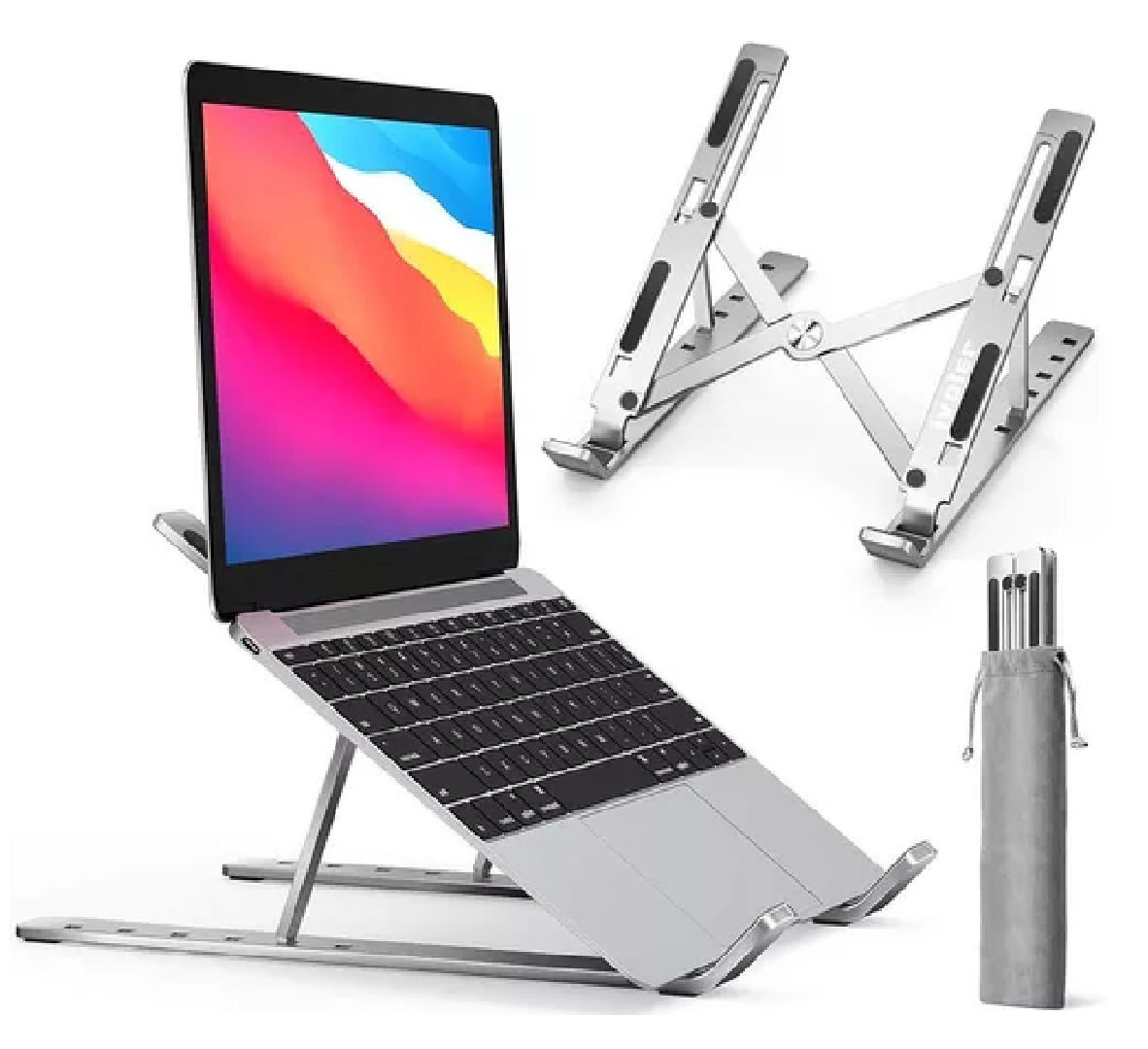 BASE METALICA PARA LAPTOP STAND DE ALUMINIO PARA TABLET RESISTENTE GRIS - Imagen 1