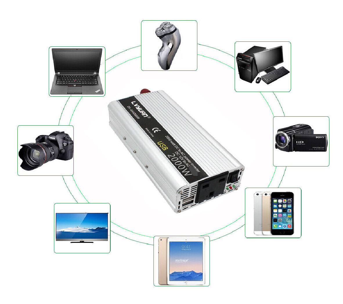INVERSOR 2000W PARA VEHICULO DE VOLTAJE 1 INVERSOR 2000W DE CARRO 12VDC A 110VAC - Imagen 1