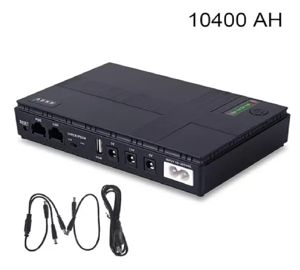 mini ups 10400mah MINI UPS 5V 9V 12V USB 10400MAH 4H 36W NEGRO - Imagen 1