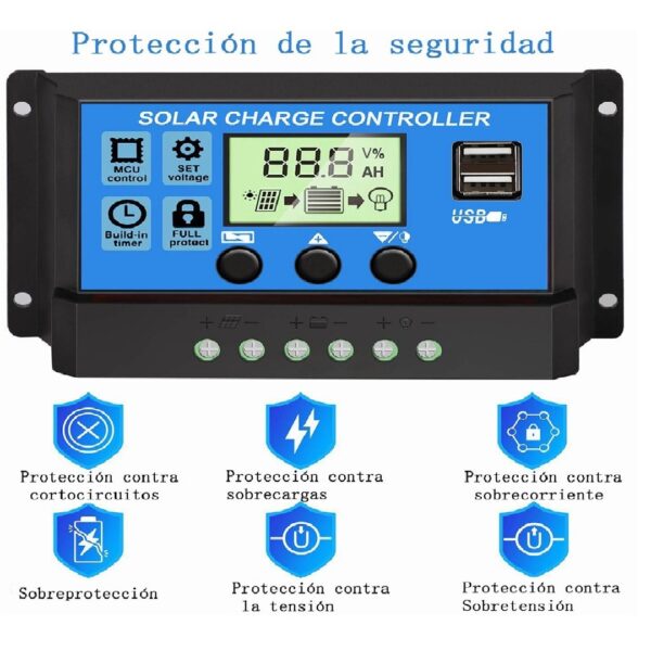 CONTROLADOR DE CARGA SOLAR 10AMP 2PUERTOS USB - Imagen 2