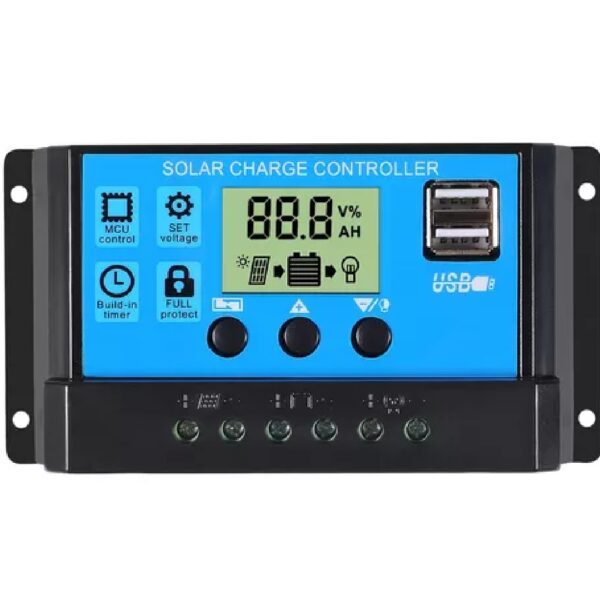 CONTROLADOR DE CARGA SOLAR 10AMP 2PUERTOS USB