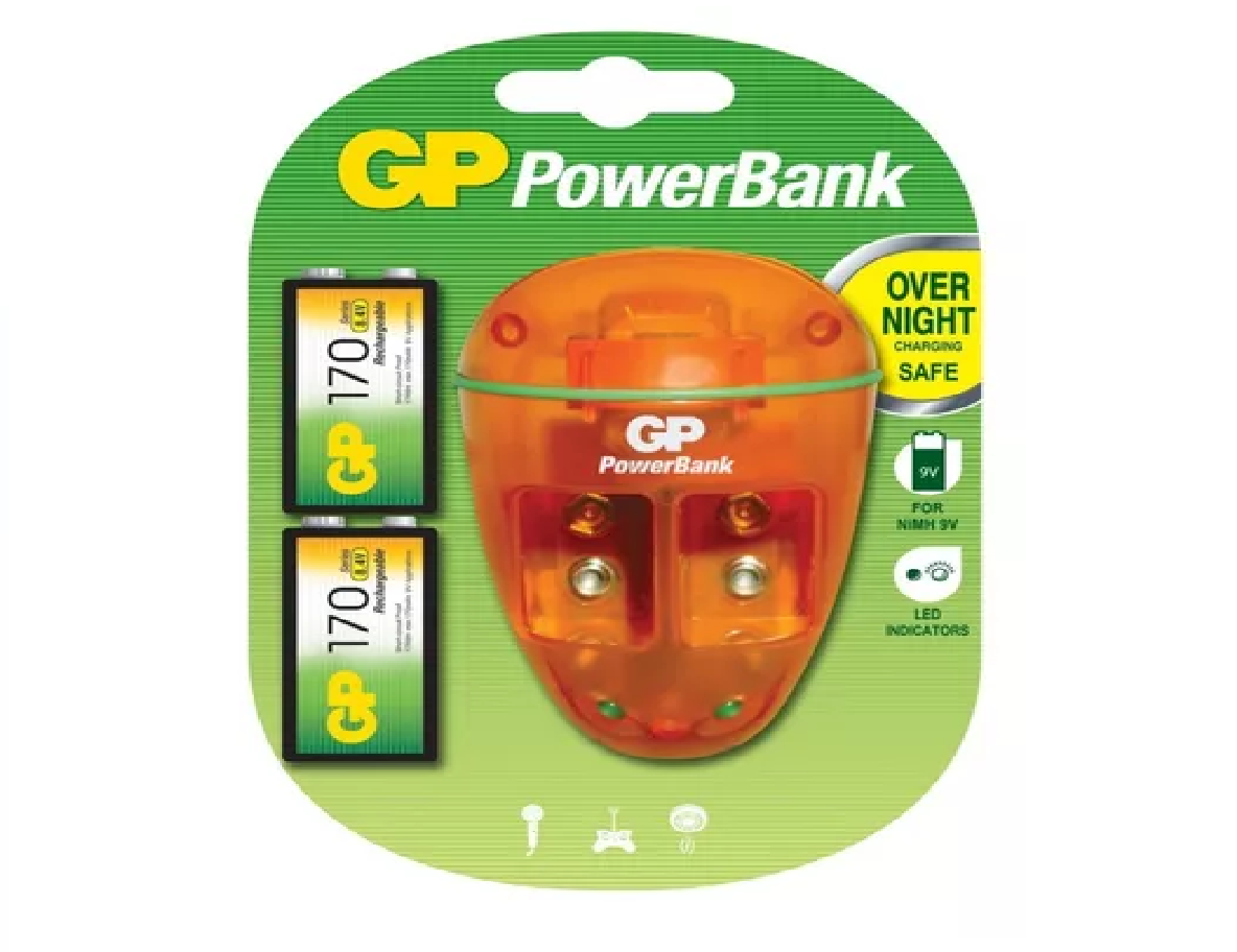 CARGADOR 9V REC 170MAH GP X 2 BATERIAS CARGADOR 9V RECARGABLES 170MAH GP X 2 BATERIAS - Imagen 1
