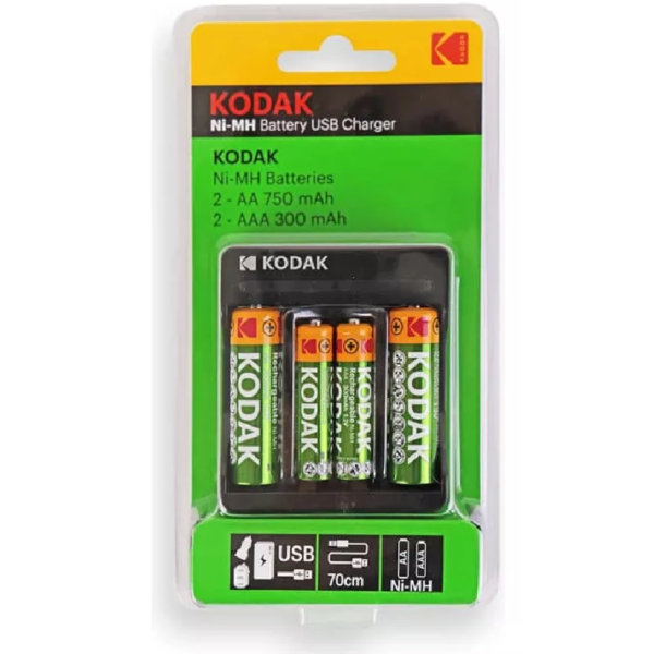 CARGADOR USB +2 PILAS AA/2 PILAS AAA DE 750 MAH KODAK