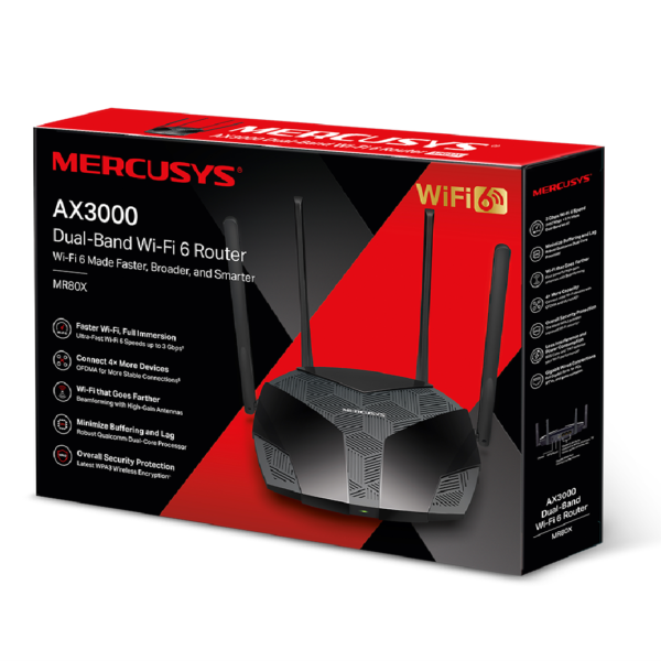 ROUTER MERCUSYS  WIFI-6 hasta 3Gbps DUAL BAND 4ANT. WPA3 NEGRO