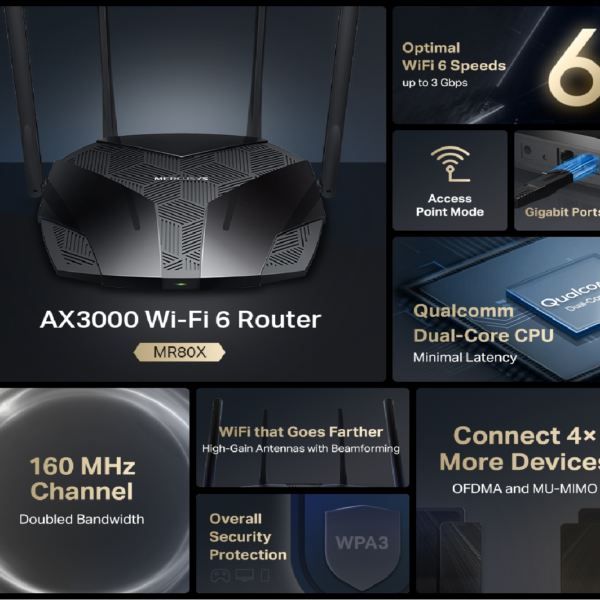 ROUTER MERCUSYS  WIFI-6 hasta 3Gbps DUAL BAND 4ANT. WPA3 NEGRO - Imagen 4