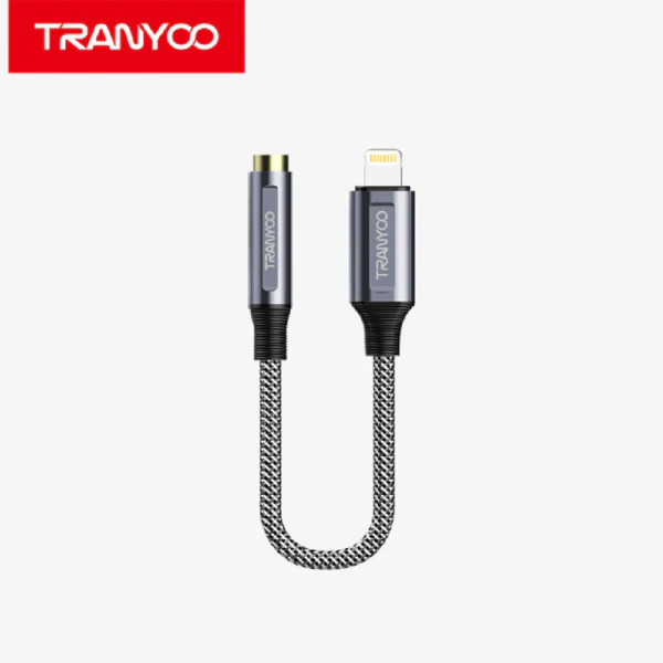 CABLE TIPO LIGHTNING A 3.5MM JACK 12CM  GRIS TRANYOO