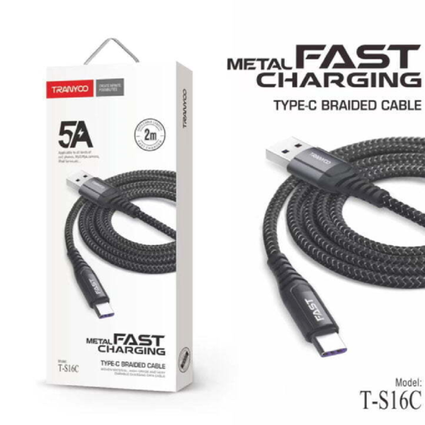 CABLE USB3.0 A TIPO C CARGA  RAPIDA TRENZADO 2MTS NEGRO