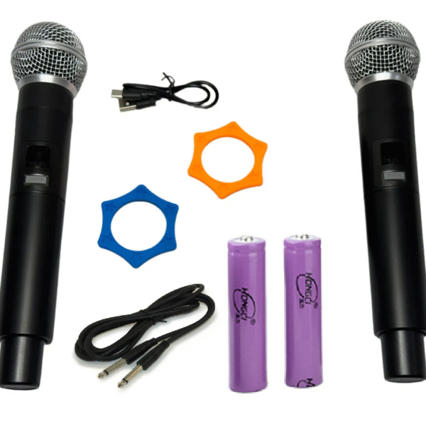 MICROFONO DOBLE RECARGABLES CON BASE INALAMBRICO UHF GRIS - Imagen 5