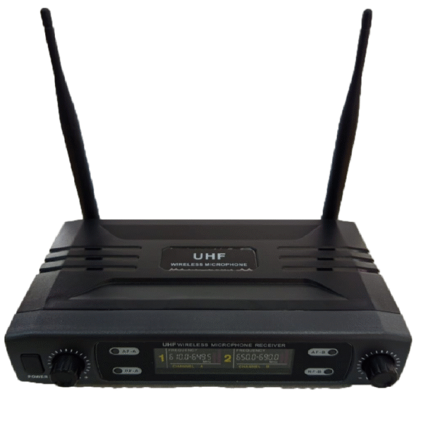 MICROFONO DOBLE RECARGABLES CON BASE INALAMBRICO UHF GRIS - Imagen 2
