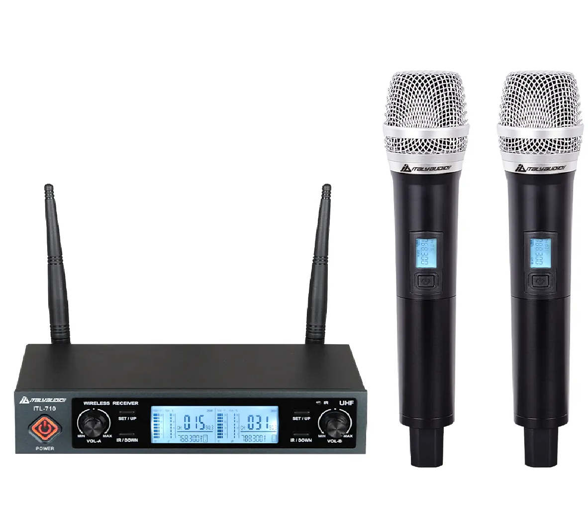 MICROFONO ITALY AUDIO UHF,PLL,DUALCH,1RECIBIDOR Y2 MICROFONOS DE MANO ITL710 MICROFONO ITALY AUDIO UHF 1 RECEPTOR Y 2 MICROFONOS DE MANO ITL710 - Imagen 1